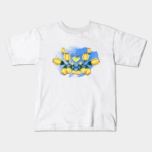 Yellow tulips and yellow-blue heart. Ukraine Kids T-Shirt